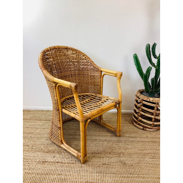 Tan Vintage 1960s Rattan Woven Back Desk Chair For Sale - Image 8 of 11