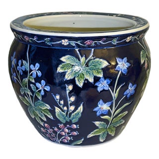 Vintage Blue Floral Chinese Planter For Sale