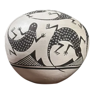 Dolores Lewis - Vintage Acoma Polychrome Lizard Seed Pot, Signed