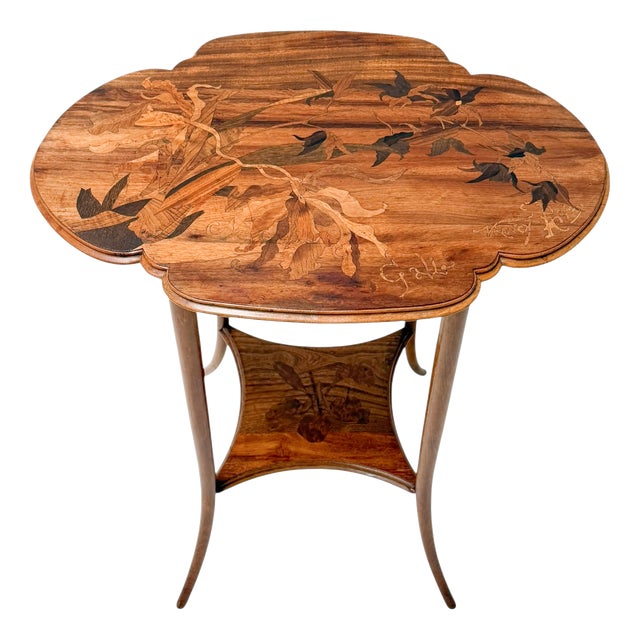 Art Nouveau Walnut Marquetry Side Table by Émile Gallé, France, 1900s For Sale