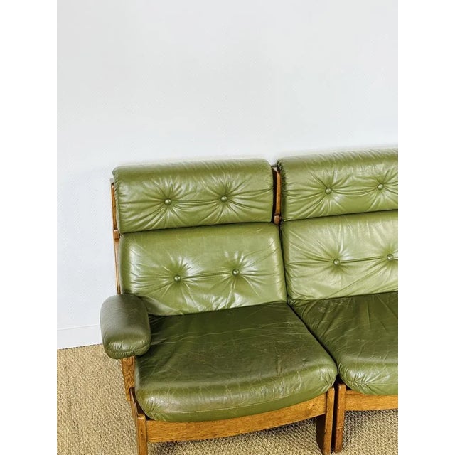 Forest Green Modular Scandinavian Sofa in Green Leather, 1960s, Set of 3 For Sale - Image 8 of 11