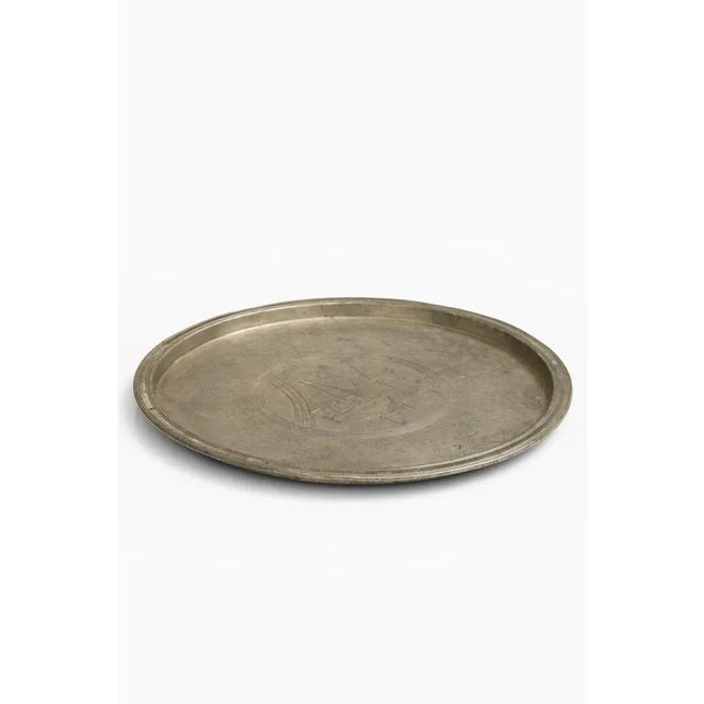 Rare serving tray in pewter by sylvia stave, 1934 material: pewter style: mid century, scandinavian produced by c.g....