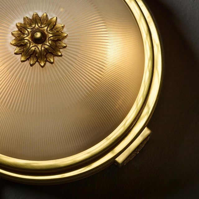 Art Deco Period French Ceiling Mounts, Brass and Etched Glass For Sale - Image 9 of 9