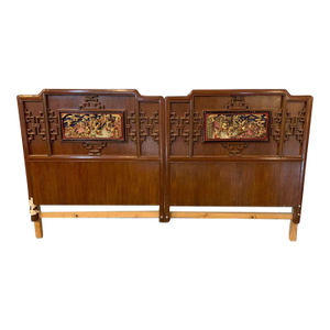 Vintage Chinoiserie Style Solid Wood Frame King Headboard