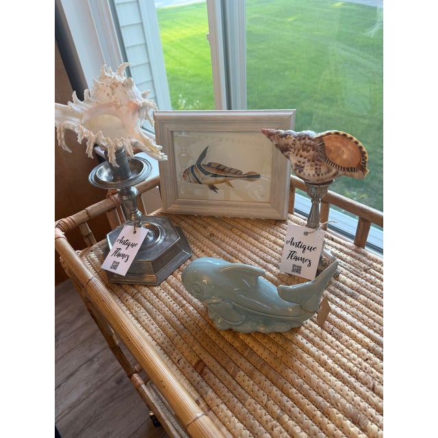 Celestial Meets the Sea Silver Plate Candlestick With Shell-Coastal Art Sculpture For Sale In Chicago - Image 6 of 6