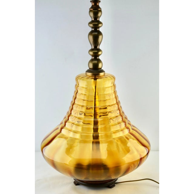 Glass Table Lamp with Optical Vertical-Horizontal Ribs in Light Amber Tint from Empoli For Sale - Image 6 of 14