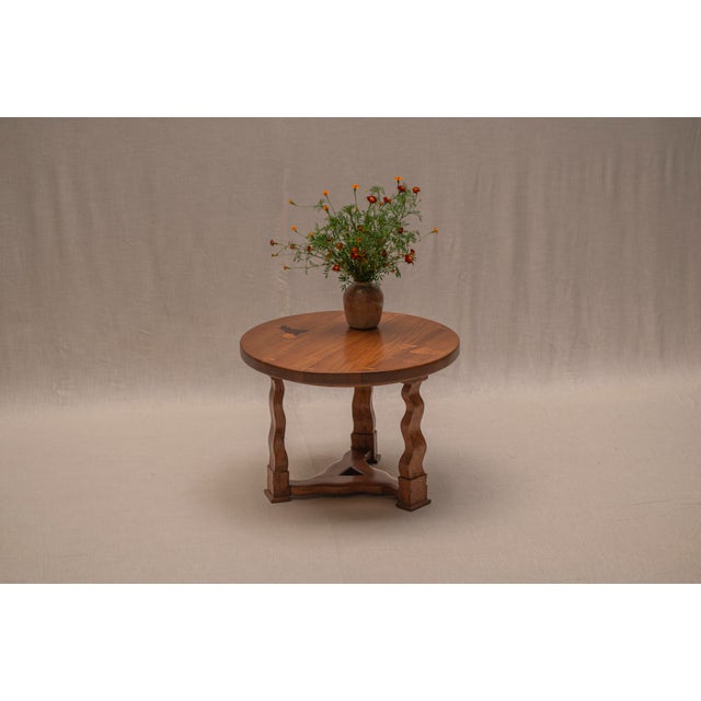 French Elmwood Centre Table with Decorative Marquetry, 1960s For Sale - Image 12 of 17