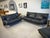 Nicoletti Salotti Italian Dark Gray/Black Leather Three Piece Set (Couch, Love Seat, Chair + Ottoman). Measurements for...