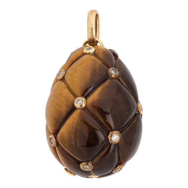 Mid 20th Century Tigers Eye Egg Diamond 18k Yellow Gold Large Charm ...
