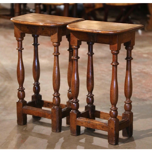 Late 18th Century Pair of 18th Century French Louis XIII Oak Four-Leg Side Tables For Sale - Image 5 of 10