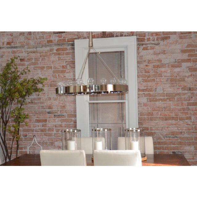 Brown Gorgeous Retired Arteriors Home Milena Glass Hurricane With Wood Base & Polished Stainless Accents For Sale - Image 8 of 10