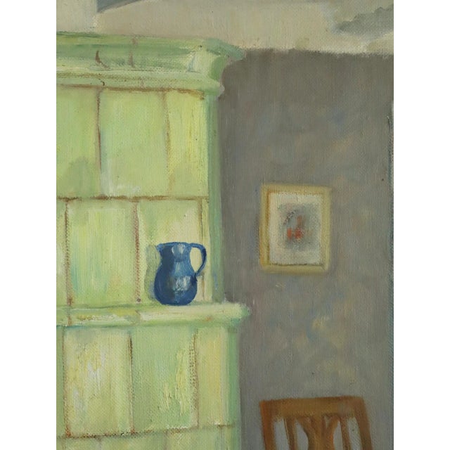 1944 Mid-Century Modern 'Interior With Green Stove' Swedish Original Interior Scene Oil Painting, Framed For Sale - Image 9 of 11