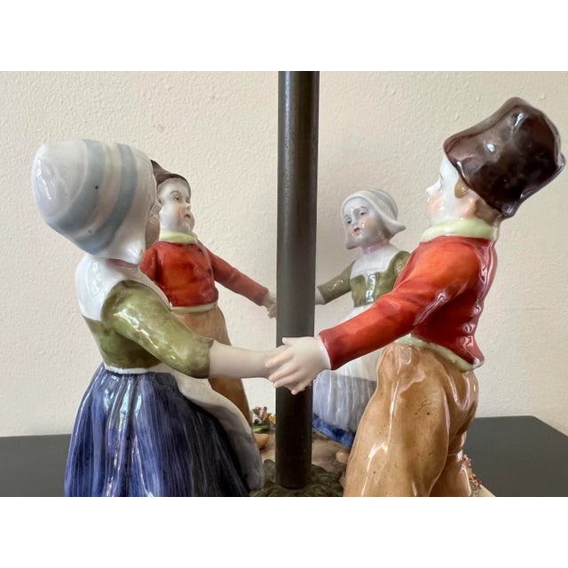 Dresden Porcelain Early 20th Century Porcelain Lamp of Children Dancing or Playing Ring Around the Rosy, Attributed to Dresden For Sale - Image 4 of 13