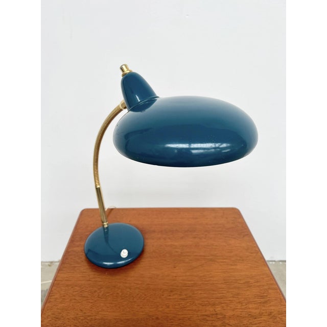 Blue Adjustable Table Lamp in Duck Blue and Gold Metal, 1960s For Sale - Image 8 of 10