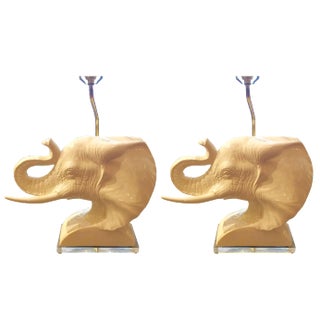 Sculptural Mid-Century Modern Ceramic Elephant Bust Table Lamps - a Pair For Sale