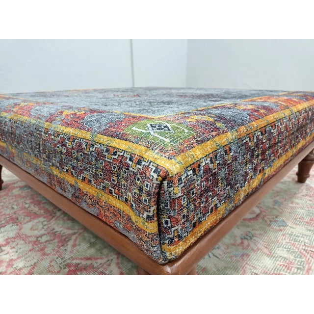 Handmade Rug Printed Fabric Upholstered Coffee Table For Sale In Raleigh - Image 6 of 8