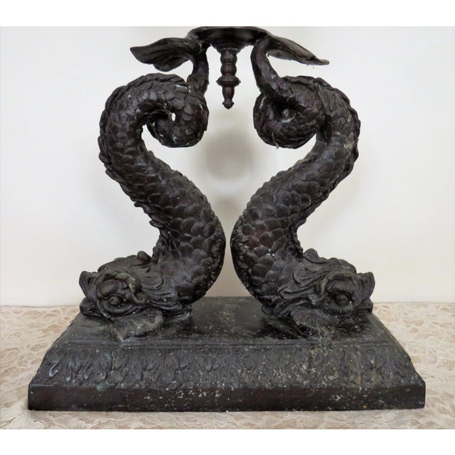 Contemporary 1 of 2 Huge Rare Maitland Smith Bronze Candelabra With Dolphins Candle Holders For Sale - Image 3 of 8