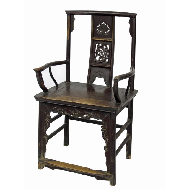 1920s Antique Chinese Armchair With Carved Back and Rim - a Pair For Sale - Image 5 of 10
