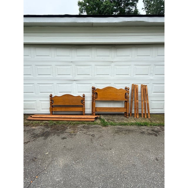 1950s Antique / Vintage Randolph House Solid Maple Twin Bed Frames (Two) Circa 1950s For Sale - Image 5 of 8