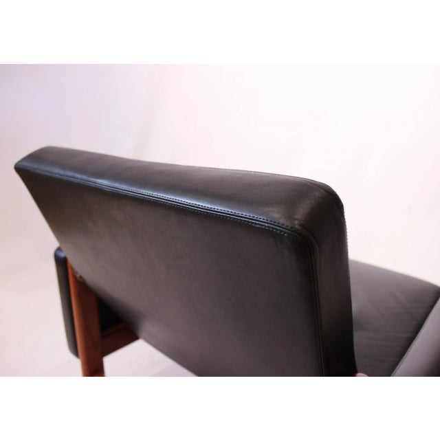 Black Set of Danish Leather & Teak Lounge Chair & Footstool by Jørgen Bækmark for FDB, 1960s For Sale - Image 8 of 12
