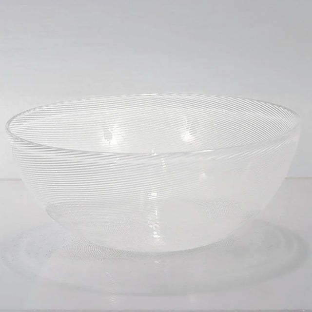1980s 1980's Signed Venini White Mezza Filigrana Murano Glass Bowl For Sale - Image 5 of 7