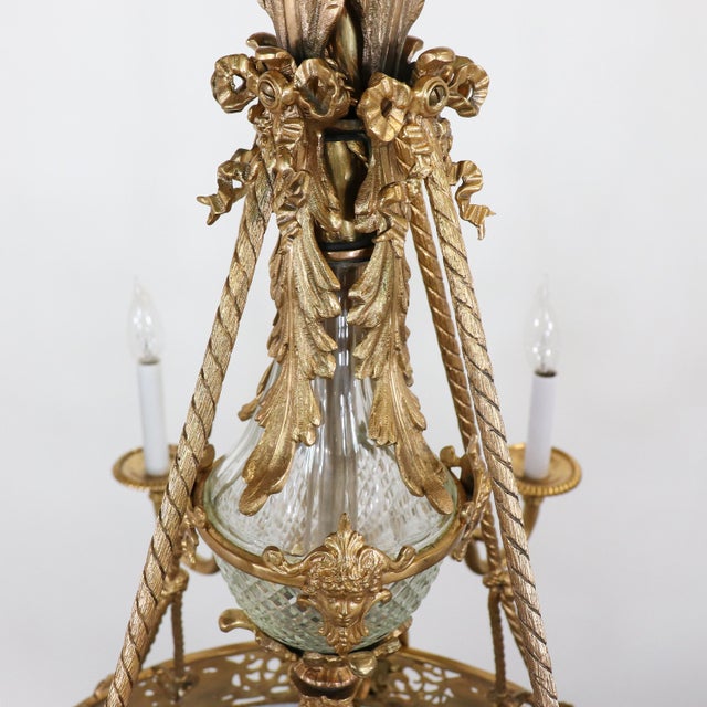 Circa 1900 French Beaux Arts Fire Gilt Bronze and Hand Cut Crystal Chandelier For Sale In Chicago - Image 6 of 16