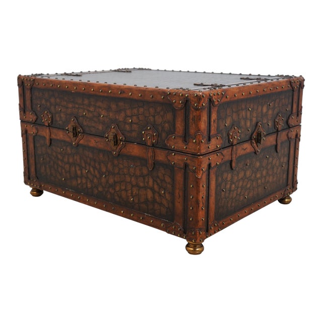 Maitland Smith Gator Pattern Leather Storage Trunk For Sale