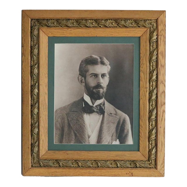 Antique Portrait Print of a Man in Oak and Gold Leaf Frame C1890 For Sale