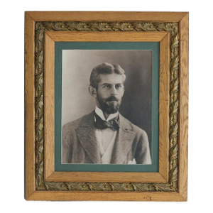 Antique Portrait Print of a Man in Oak and Gold Leaf Frame C1890