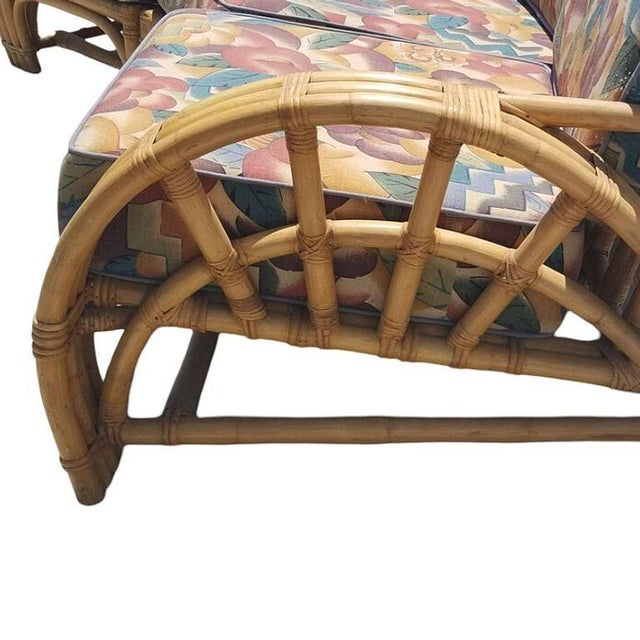 Yellow Restored Mid-Century 3 Strand Rattan Spoke Half Moon Arm Corner Sectional Sofa For Sale - Image 8 of 8