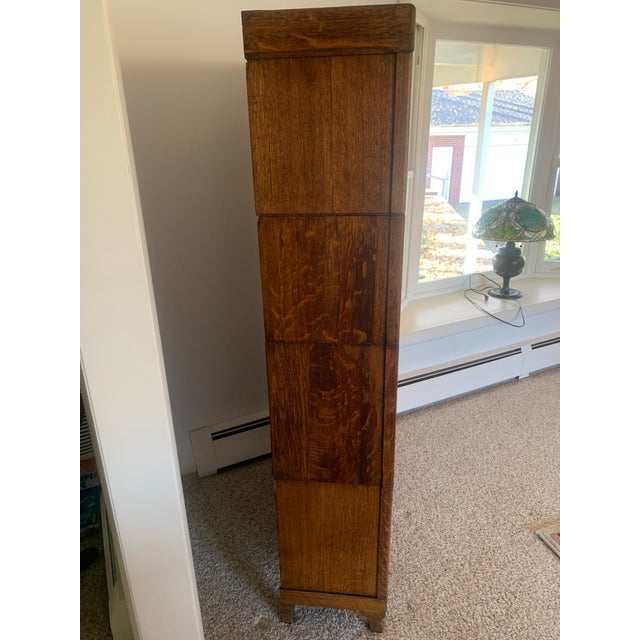 Wood Antique Widman Quartersawn Tiger Oak 4-Stack Barrister Lawyers Bookcase For Sale - Image 7 of 18