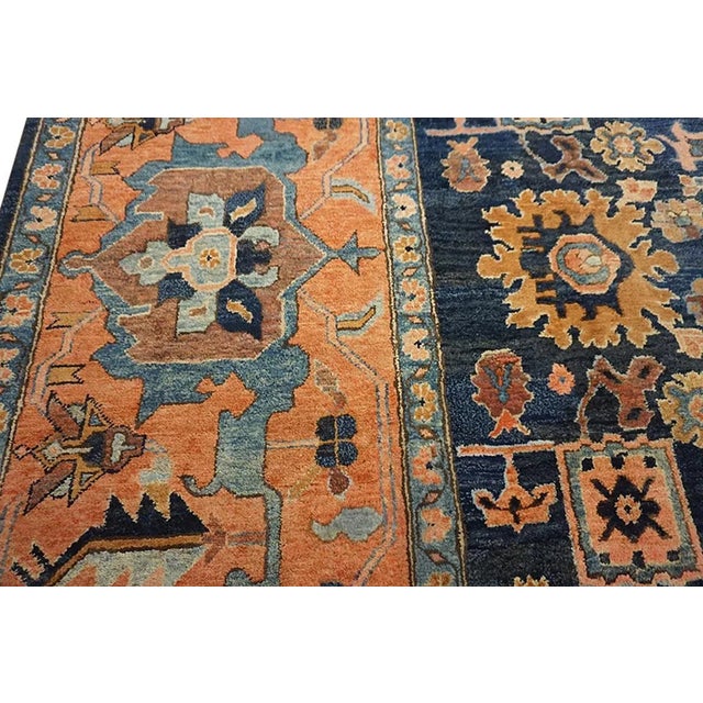 Navy Blue 1960s Blue Geometric Vintage Turkish Village Rug 12'6"x14'8" Knotted Wool Carpet For Sale - Image 8 of 12