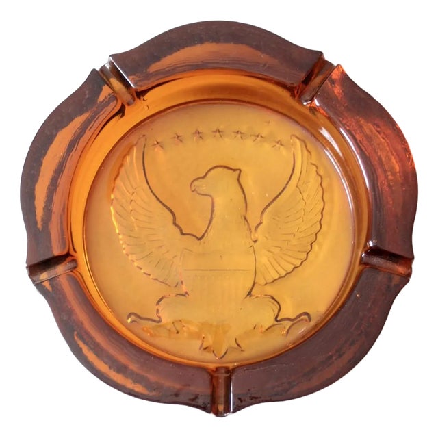 Vintage Amber Glass Eagle Ashtray For Sale