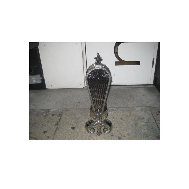 1940s Hollywood Folding Nickel Fire Screen For Sale - Image 4 of 5