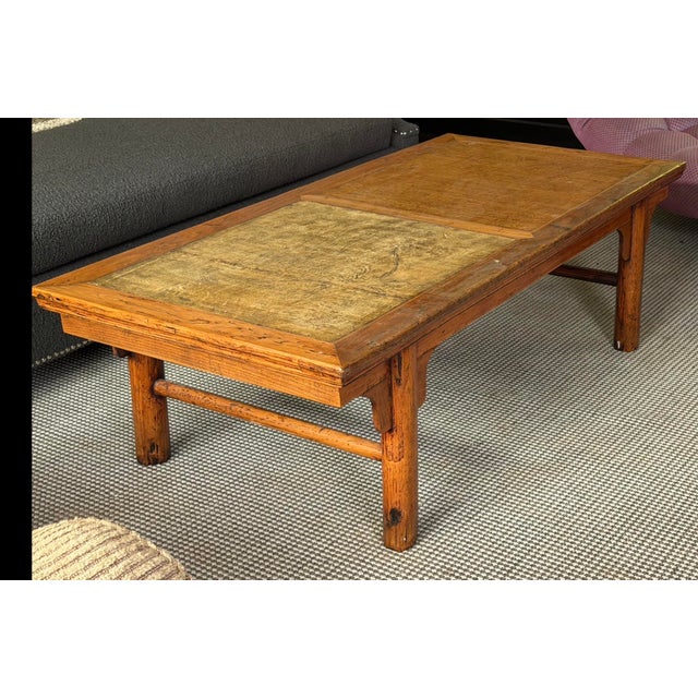 Chinese Antique Chinese Ming Style Leather Top Elm Coffee or Cocktail Table For Sale - Image 3 of 5