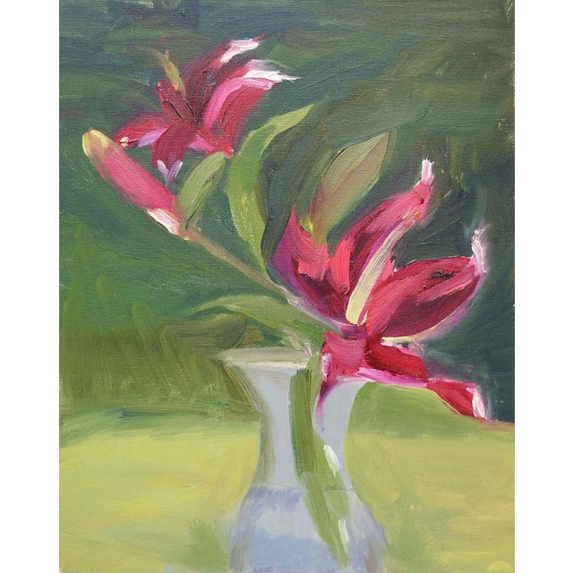 Vintage Impressionist Red & Pink Floral Still Life Painting For Sale