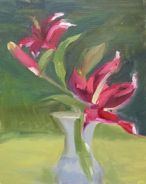 Vintage Impressionist Red & Pink Floral Still Life Painting