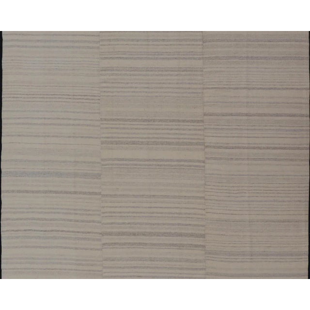 Traditional Vintage Hand Woven Turkish Paneled Kilim in Off White and Light Gray For Sale - Image 3 of 11