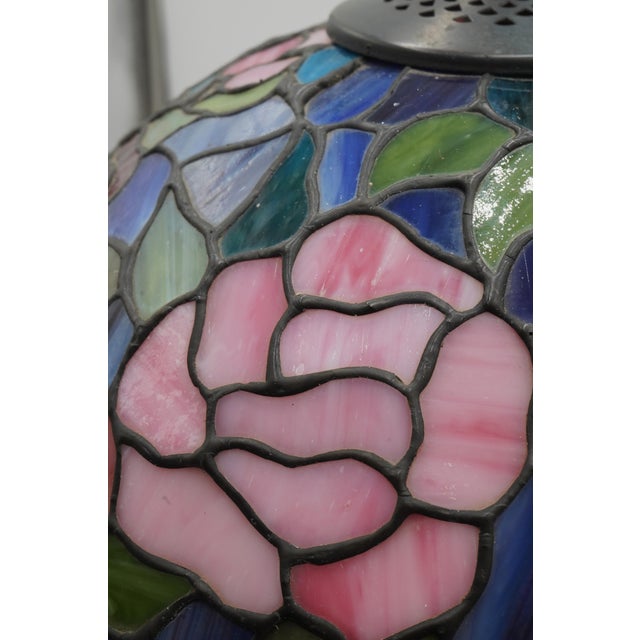 1980s Dale Tiffany Inc Stained Leaded Glass Lamp For Sale - Image 9 of 14