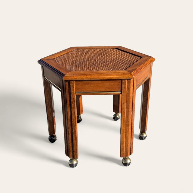 1970s Mersman Mid-Century Hexagonal Wood Side Table For Sale - Image 15 of 16