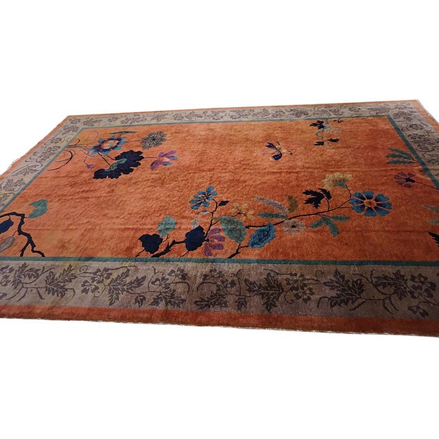 Chinese - Art Deco Rug 7' 10" x 11' 6" Antique Chinese Art Deco Wool Yellow / Gold Orange Hand Knotted Pile Rug, Country...