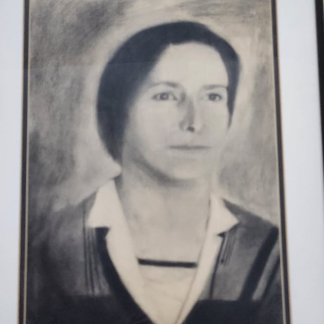 A striking mid-century original charcoal portrait drawing executed on textured canvas board. The piece depicts a woman...