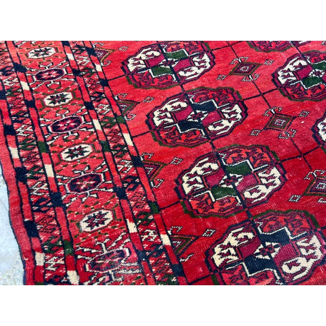 Red Red Turkmen Bokhara Hand-Knotted Wool Rug - 3'6" X 5'3" For Sale - Image 8 of 12