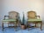 A lovely pair of Vintage Hollywood Regency Country French Louis XV style armchairs having solid carved wood frames and...