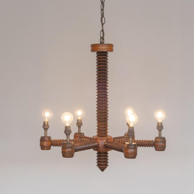 French 1940s Charles Dudouyt French Carved Wood Chandelier For Sale - Image 3 of 14