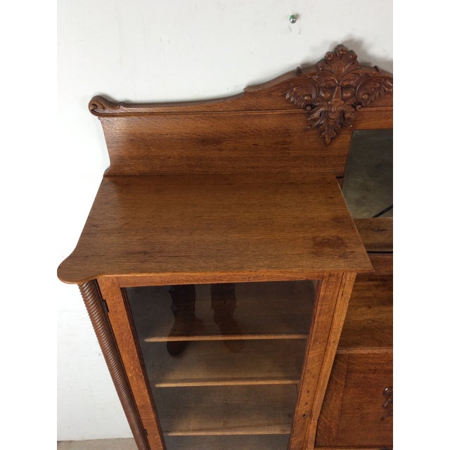 Wood Antique Oak Side by Side With Drop Front Writing Desk and Adjustable Shelves For Sale - Image 7 of 18