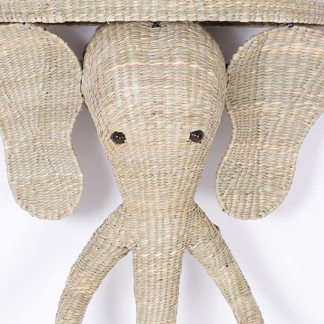 Pair of Wicker Elephant Consoles For Sale - Image 4 of 9