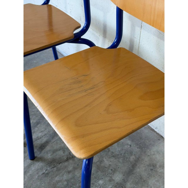Blue Tubular Steel Stacking Chairs Set of 2 European Vintage Mid-Century Modern 1970s For Sale - Image 4 of 11