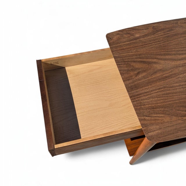 Lane Mid-Century Modern Walnut End Tables or Nightstands - A Pair, Oak For Sale - Image 16 of 17