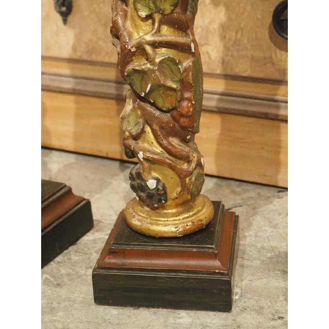 Pair of 17th Century Italian Giltwood and Polychrome Grape Leaf Table Columns For Sale - Image 12 of 18